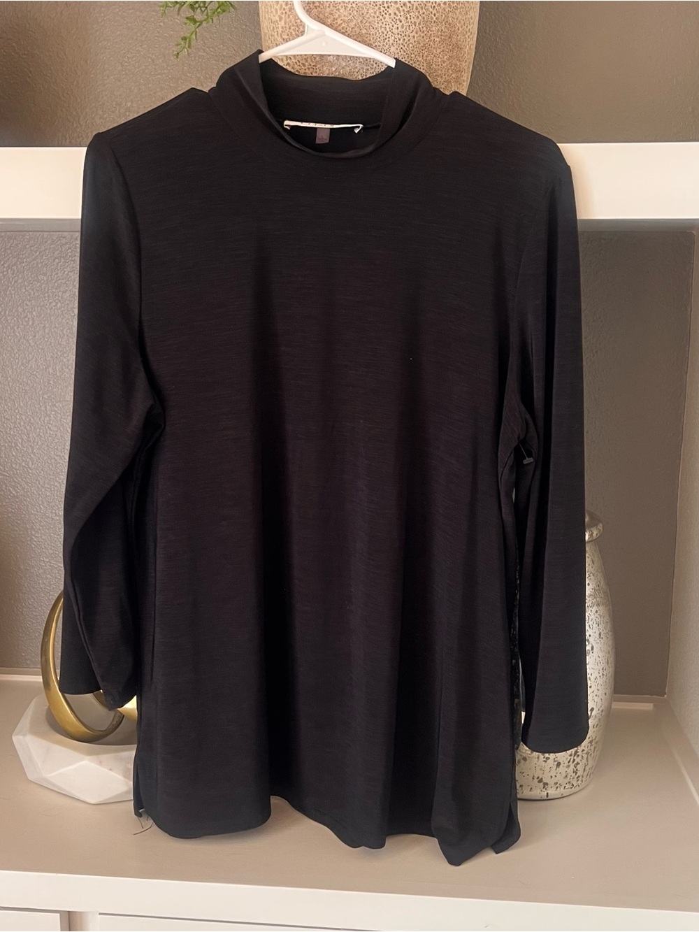 Kasper Black Long-Sleeve Mock Neck Tunic